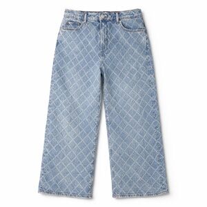 LOFT Wide Leg Crop Jeans 29 8 High Rise Light Wash Diamond Print Denim